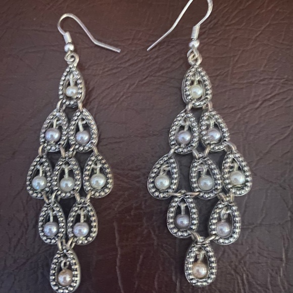 Beautiful Silver and Pearl Chandelier Earrings - Picture 3 of 5